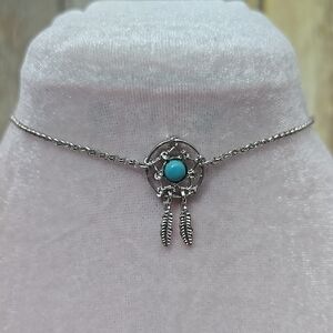 Silver Dreamcatcher Choker Necklace with Turquoise Accent